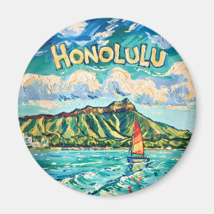 Honolulu Hawaii Vintage Reise Van Gogh Landschaft Magnet