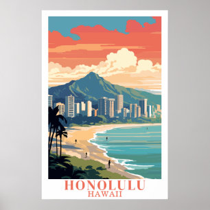 Honolulu Hawaii Vintage Reise Waikiki Beach Kunst Poster