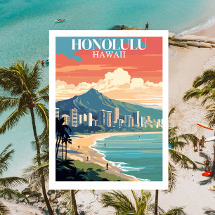 Honolulu, Hawaii: Vintage Reiseplakat Postkarte
