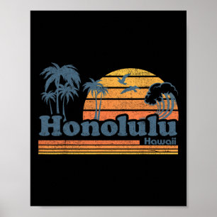 Honolulu Hawaii Vintage Strand Surfen 70er Retro H Poster