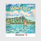Honolulu Hawaii Vintage Travel Van Gogh Landscape Aufkleber (Blatt)