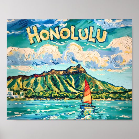 Honolulu Hawaii Vintage Travel Van Gogh Landscape Poster (Vorne)