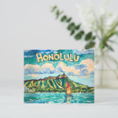 Honolulu Hawaii Vintage Travel Van Gogh Landscape Postkarte (Stehend Vorderseite)