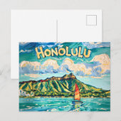 Honolulu Hawaii Vintage Travel Van Gogh Landscape Postkarte (Vorne/Hinten)