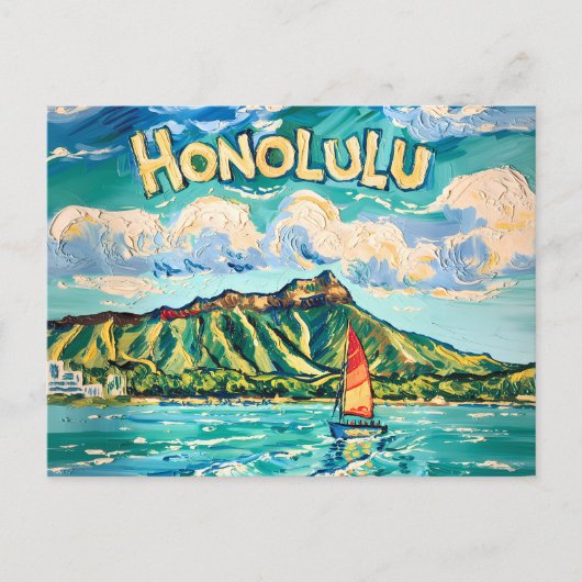 Honolulu Hawaii Vintage Travel Van Gogh Landscape Postkarte (Vorderseite)