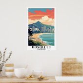 Honolulu Hawaii Vintage Travel Waikiki Beach Art Poster (Küche)