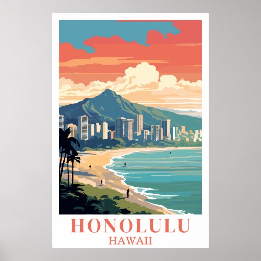 Honolulu Hawaii Vintage Travel Wall Art Poster (Vorne)