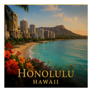 Honolulu Hawaii Waikiki-Küste und Insel-Kultur 🗺️ Poster