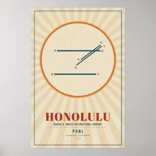 Honolulu HNL Flughafen-Runway-Map-Poster   Retro Poster