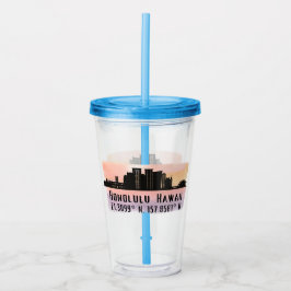 Honolulu Skyline Latitude und Längengrad Acryltrinkbecher