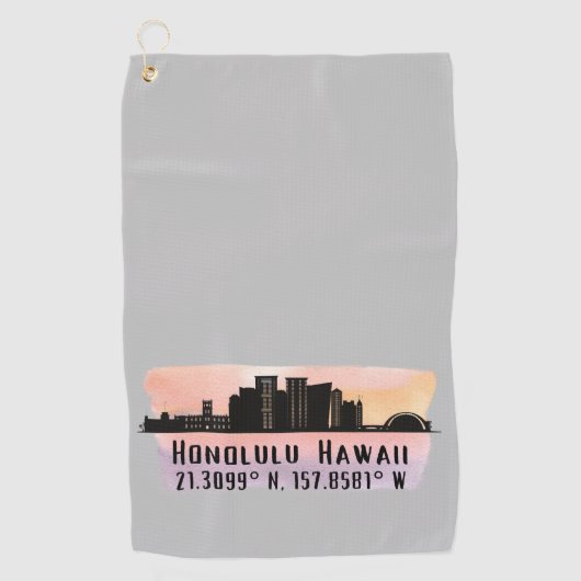 Honolulu Skyline Latitude und Längengrad Golfhandtuch (Vorderseite)