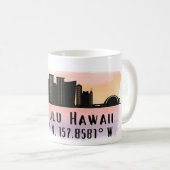 Honolulu Skyline Latitude und Längengrad Kaffeetasse (VorderseiteRechts)