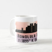 Honolulu Skyline Latitude und Längengrad Kaffeetasse (Vorderseite Links)