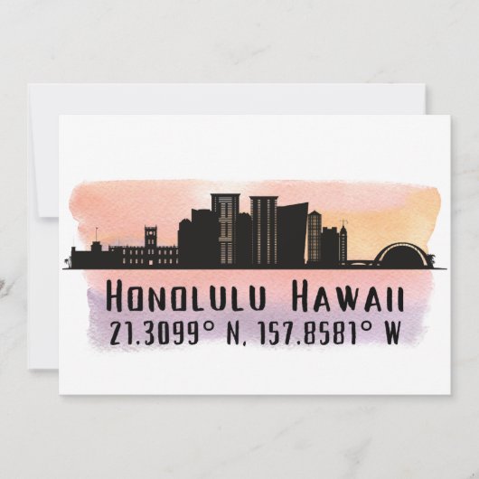Honolulu Skyline Latitude und Längengrad Karte (Vorderseite)