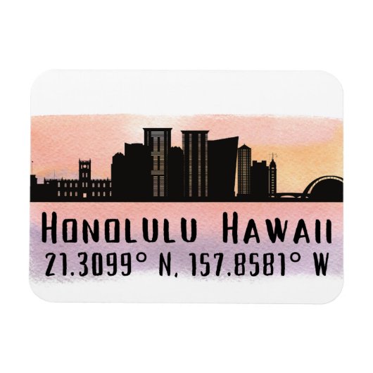 Honolulu Skyline Latitude und Längengrad Magnet (Horizontal)