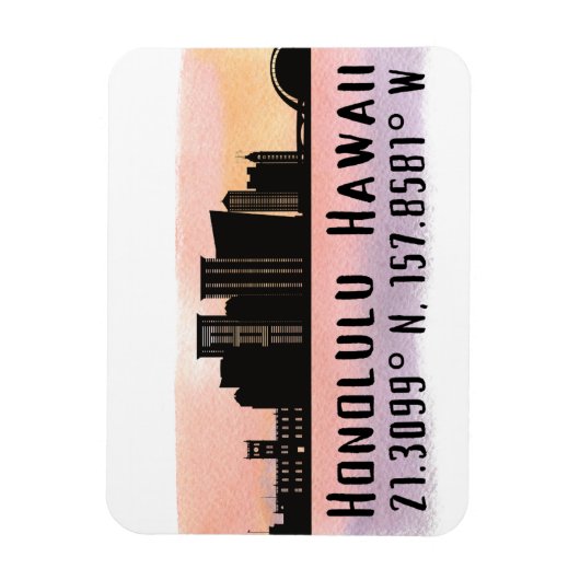 Honolulu Skyline Latitude und Längengrad Magnet (Vertikal)