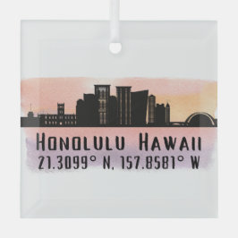 Honolulu Skyline Latitude und Längengrad Ornament Aus Glas