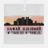 Honolulu Skyline Latitude und Längengrad Ornament Aus Glas (Rückseite)