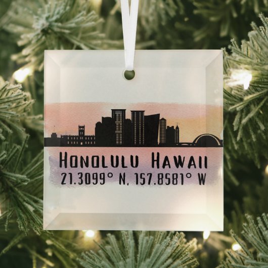 Honolulu Skyline Latitude und Längengrad Ornament Aus Glas (Insitu)