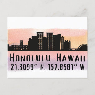 Honolulu Skyline Latitude und Längengrad Postkarte