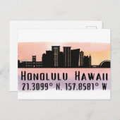 Honolulu Skyline Latitude und Längengrad Postkarte (Vorne/Hinten)