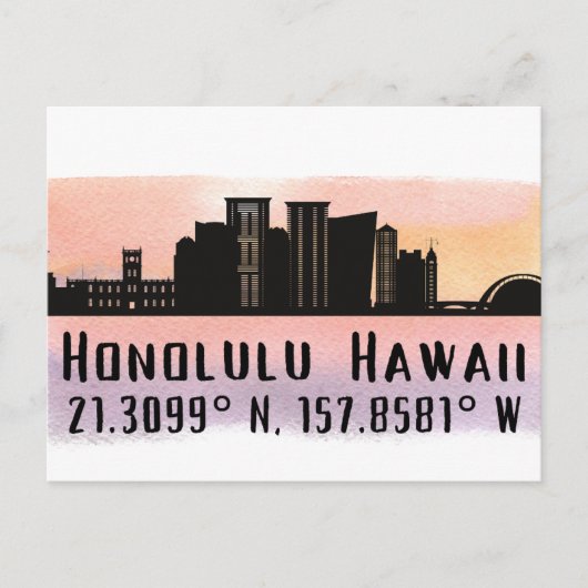 Honolulu Skyline Latitude und Längengrad Postkarte (Vorderseite)