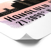 Honolulu Skyline Latitude und Längengrad Print Poster (Ecke)