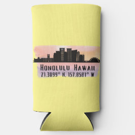 Honolulu Skyline Latitude und Längengrad Selters Dosenkühler