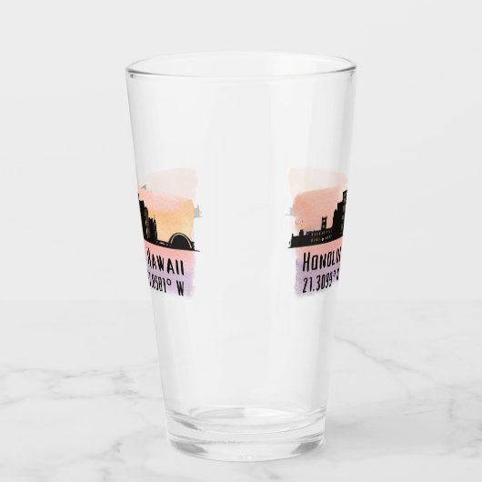 Honolulu Skyline Latitude und Longitude Pint Glas (Links)