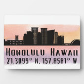 Honolulu Skyline Latitude und Longitude Tabletop Fotoplatte (Vorderseite)