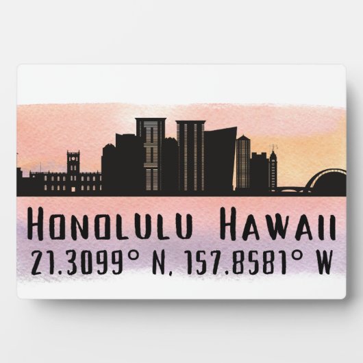 Honolulu Skyline Latitude und Longitude Tabletop Fotoplatte (Vorderseite)