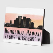 Honolulu Skyline Latitude und Longitude Tabletop Fotoplatte (Seite)