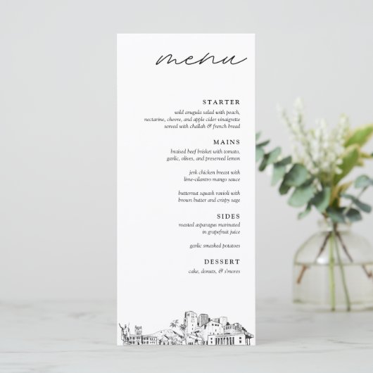 Honolulu Skyline Modern Wedding Dinner Menu Menükarte (Stehend Vorderseite)