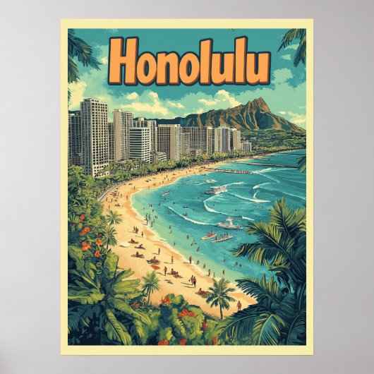 Honolulu - Strand von Urban Hawaii Poster (Vorne)