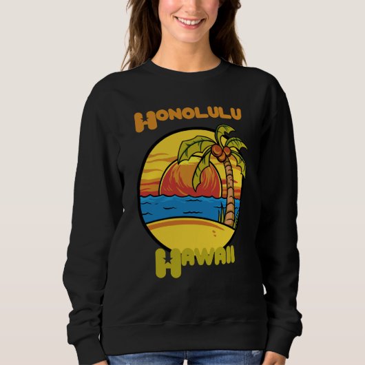 Honolulu Sunset Vacation Hawaii Palm trees Ocean Sweatshirt (Vorderseite)