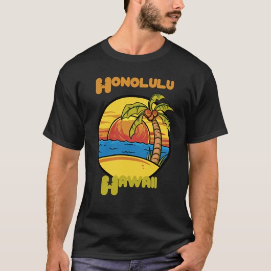 Honolulu Sunset Vacation Hawaii Palm trees Ocean T-Shirt (Vorderseite)