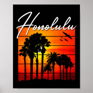 Honolulu Urlaubs-Souvenir Hawaii Sommer Sonnenunte Poster