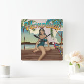 Honolulu Vintag Retro Travel Print Quadratische Wanduhr (Zuhause)
