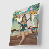 Honolulu Vintag Retro Travel Print Quadratische Wanduhr (Winkel)