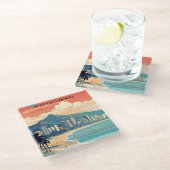 Honolulu Waikiki Beach Hawaii Panorama View Beach Glasuntersetzer (Schrägansicht)