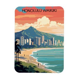 Honolulu Waikiki Beach Hawaii Panorama View Beach Magnet