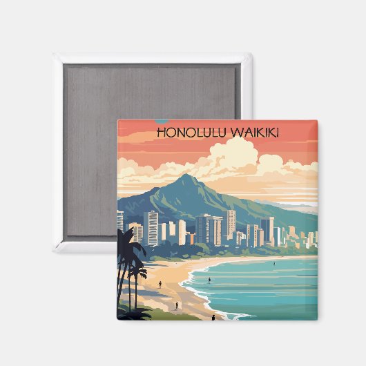 Honolulu Waikiki Beach Hawaii Panorama View Beach Magnet (Vorderseite/Rückseite)
