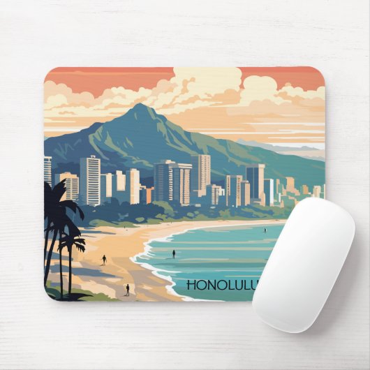 Honolulu Waikiki Beach Hawaii Panorama View Beach Mousepad (Mit Mouse)