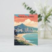 Honolulu Waikiki Beach Hawaii Panorama View Beach Postkarte (Stehend Vorderseite)