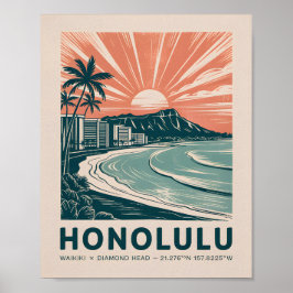 Honolulu Waikiki Diamond Leiter Landschaftlich Ret Poster