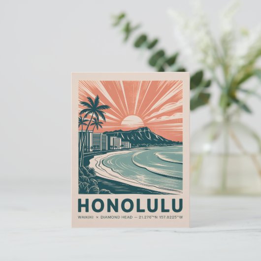 Honolulu Waikiki Diamond Leiter Landschaftlich Ret Postkarte (Stehend Vorderseite)