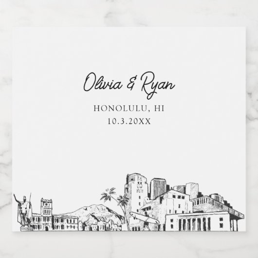 Honolulu Wedding Champagne Label Schaumweinetikett (Einzelnes Label)