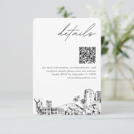 Honolulu Wedding Modern Details QR Code Begleitkarte (Stehend Vorderseite)