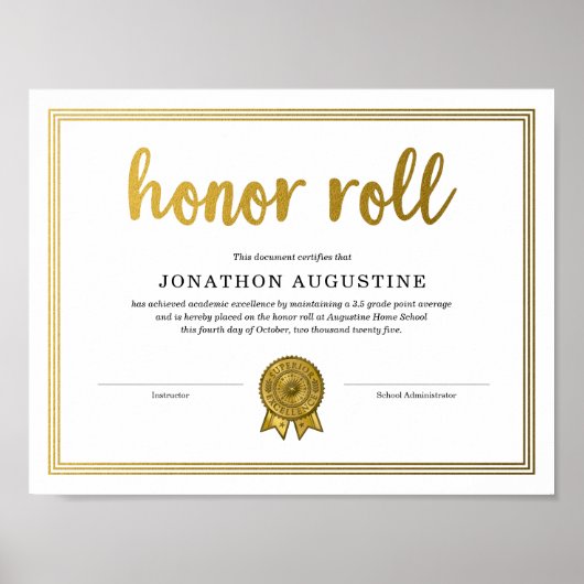 Honor Roll Certificate Poster (Vorne)