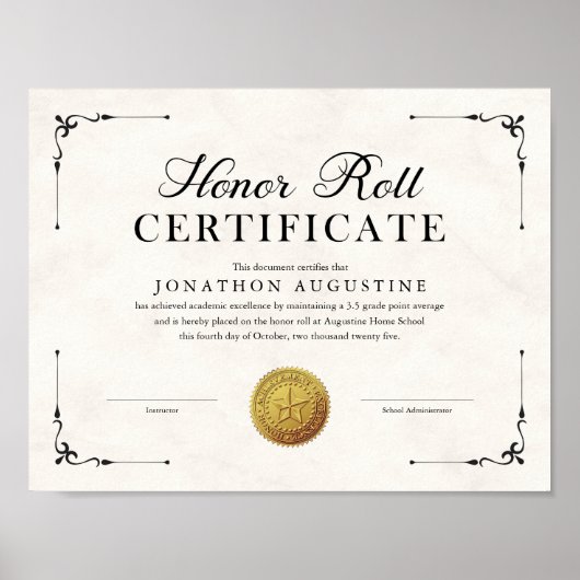 Honor Roll Certificate Poster (Vorne)